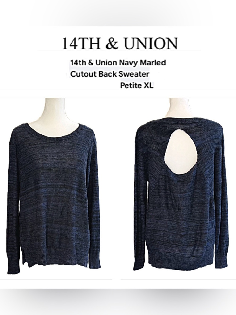 Women’s Navy Marled Cutout Back Sweater Petite XL XLP 14th & Union Nordstrom